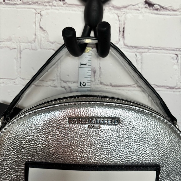 KARL LAGERFELD PARIS Metallic Silver Dome Crossbody Handbag—NWT - Picture 14 of 16